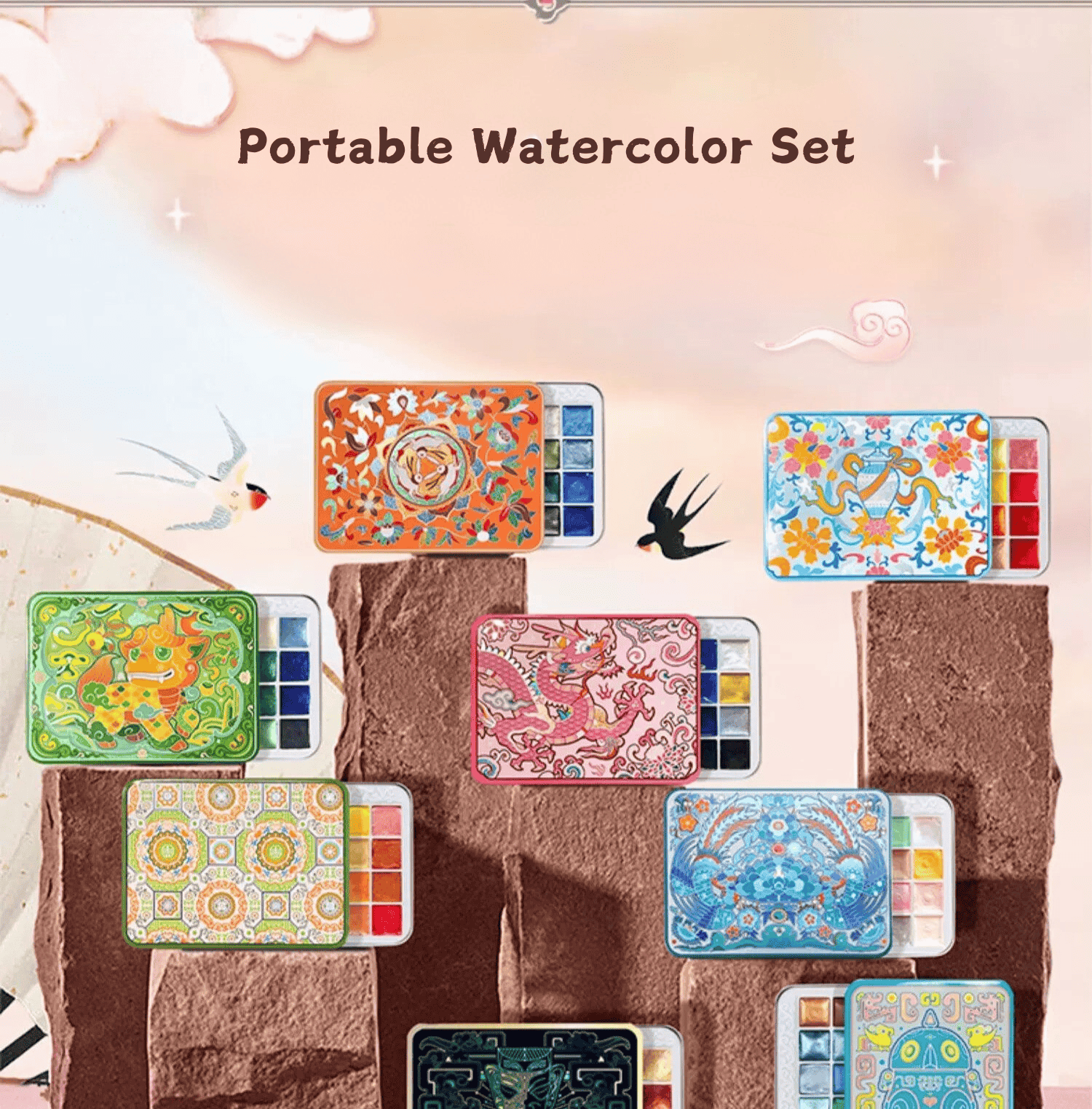 travel size and pearlescent watercolor paints 24 color