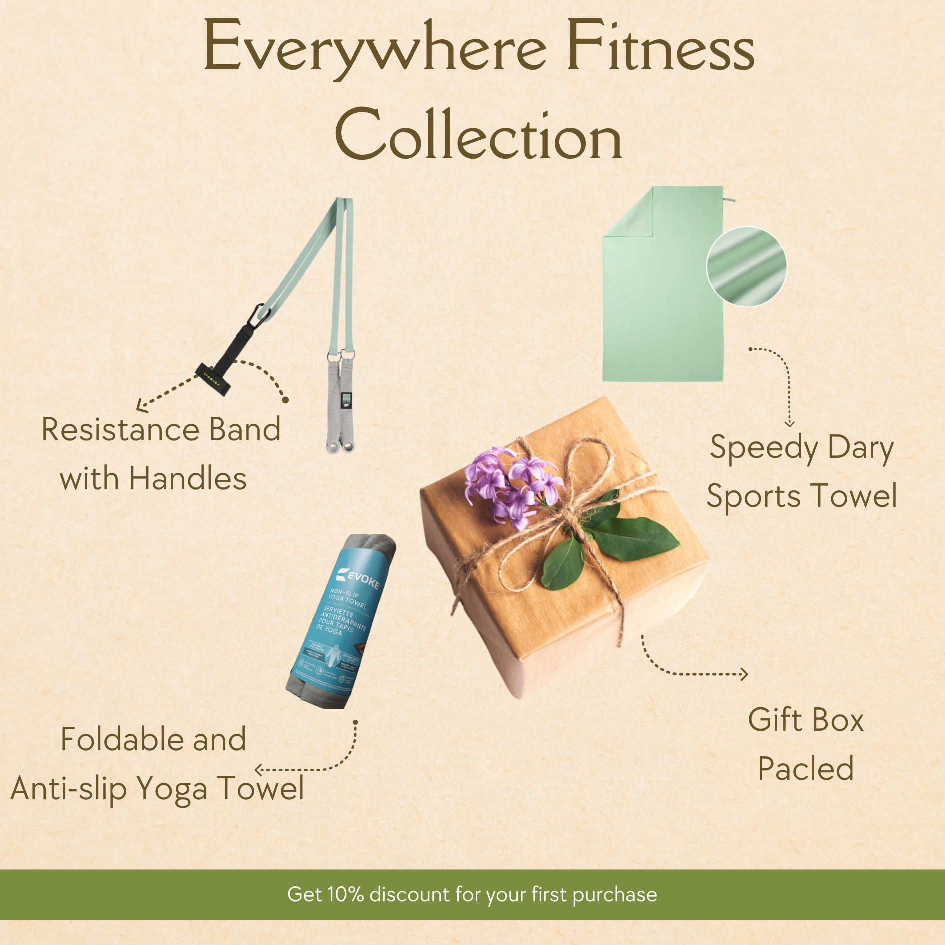 Including fitness equipment, yoga mat and sport towel