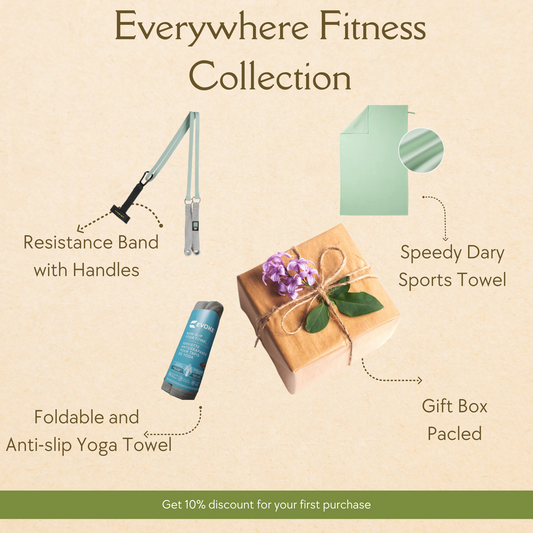 Including fitness equipment, yoga mat and sport towel