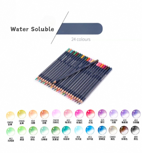 24 colors color pencil with water soluble