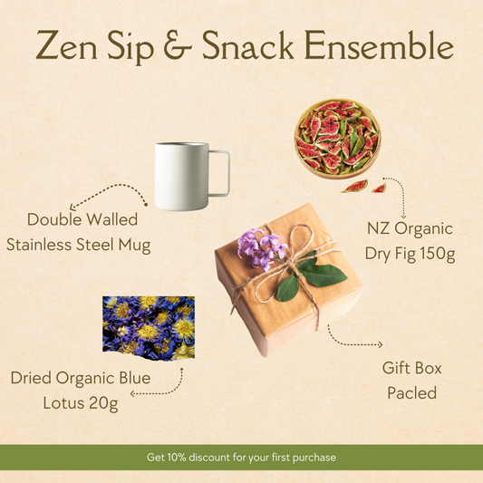 Self Care Gift Box Organic Blue Lotus +Stainless Steel Mug +Organic Dry Fig
