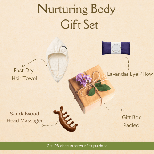 including hair towl ,brush massager, and eye pillow
